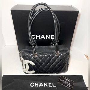 Chanel Cambon Ligne Black Bowler Bag Quilted Leather Medium. Box,dust bag & card